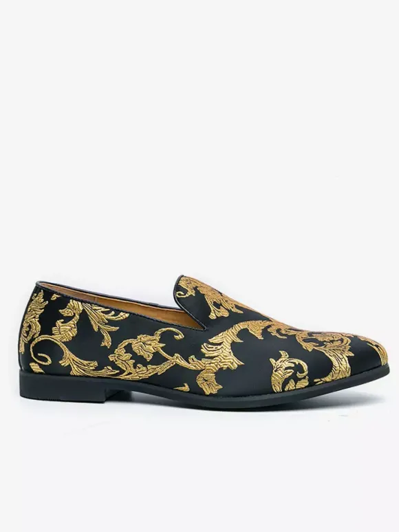 Chaussures de bal pour hommes bout rond en satin brodé à enfiler