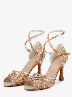 Chaussures de danse de salon en satin chaussures de danse latine à brides et strass