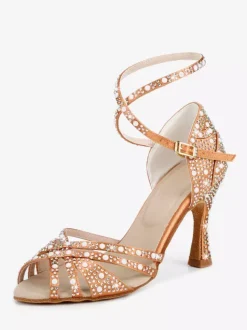Chaussures de danse de salon en satin chaussures de danse latine à brides et strass