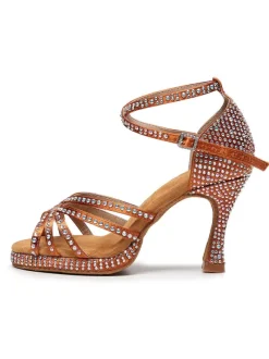 Chaussures de Danse Femme à Talons Hauts en Paillettes à Lacets Bicolores