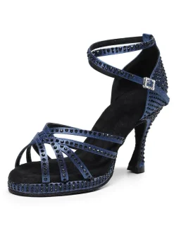 Chaussures de Danse Femme à Talons Hauts en Paillettes à Lacets Bicolores