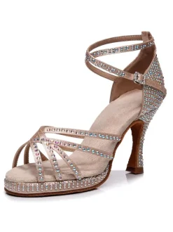 Chaussures de Danse Femme à Talons Hauts en Paillettes à Lacets Bicolores