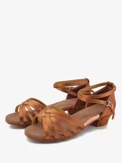 Chaussures de danse latine en polyester à bout rond et abricot foncé