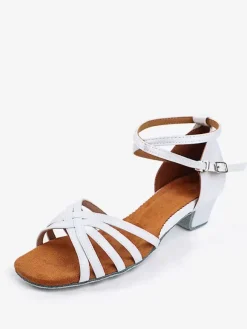Chaussures de danse latine en polyester à bout rond et abricot foncé