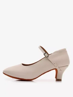Chaussures de danse latine noires à bout rond style Mary Jane pour la danse de salon.