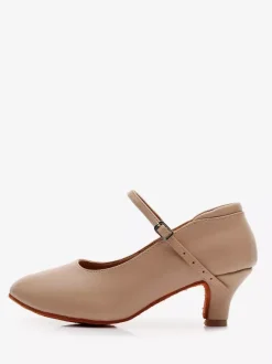 Chaussures de danse latine noires à bout rond style Mary Jane pour la danse de salon.