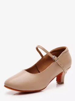 Chaussures de danse latine noires à bout rond style Mary Jane pour la danse de salon.