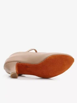 Chaussures de danse latine noires à bout rond style Mary Jane pour la danse de salon.