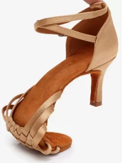 Chaussures De Danse Latine De Salon À Bride À Bout Rond En Satin Abricot Clair