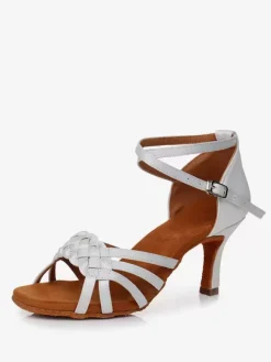 Chaussures De Danse Latine De Salon À Bride À Bout Rond En Satin Abricot Clair