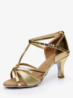 Chaussures de danse latine femme en soie et satin argent chaussures de danse à bout ouvert