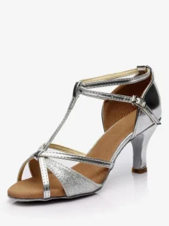 Chaussures de danse latine femme en soie et satin argent chaussures de danse à bout ouvert
