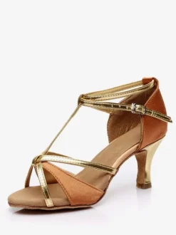 Chaussures de danse latine femme en soie et satin argent chaussures de danse à bout ouvert