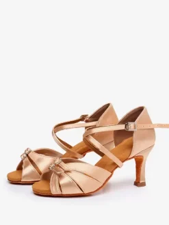 Chaussures de danse latine en polyester abricot clair à bout rond