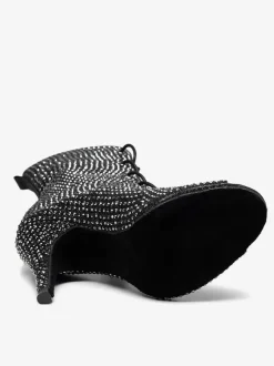 Chaussures de danse latine en cuir PU noir à bout ouvert et strass