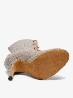 Chaussures de danse latine en cuir PU noir à bout ouvert et strass