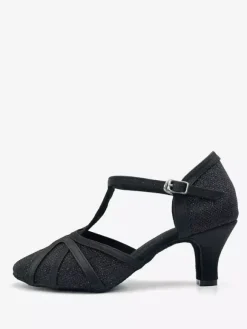 Chaussures de danse pour femmes chaussures à bout pointu et talon moyen métallisées et brillantes dorées