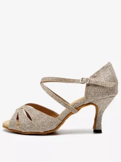 Chaussures de danse salsa et latine or claire talon sur-mesure