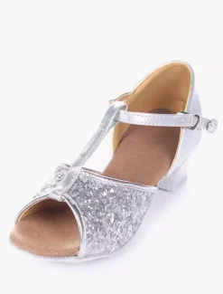 Chaussures de danse salsa et latines enfant argent pailletes