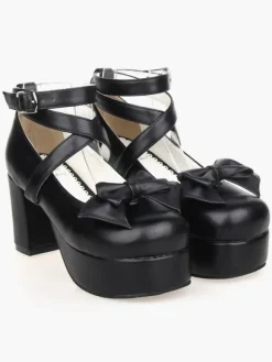 Chaussures de lolita noires à talons épais Déguisements Halloween
