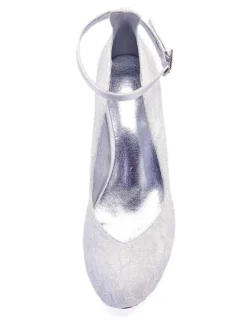 Chaussures de Mariage 2026 Blanc Detelle Bout Rond Sangle de Cheville Chaussures de Mariée