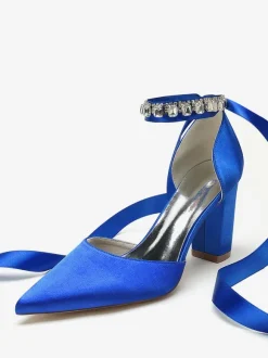 Chaussures De Mariage À Bretelle Escarpins De Mariée Satin Bout Pointu