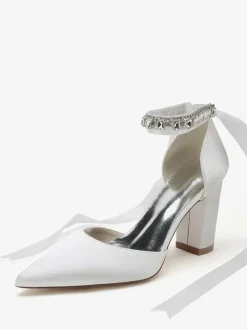 Chaussures De Mariage À Bretelle Escarpins De Mariée Satin Bout Pointu