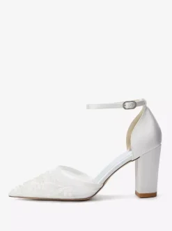 Chaussures de mariage à talons carrés bout pointu talons hauts perlés