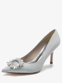 Chaussures de Mariage à Talons Hauts Femme avec Bout Pointu en Paillettes Unicolore