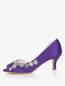Chaussures de mariage blanches strass à paillettes Peep Toe Kitten Heel chaussures de mariée chaussures d'invité de mariage