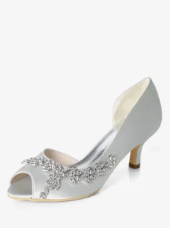 Chaussures de mariage blanches strass à paillettes Peep Toe Kitten Heel chaussures de mariée chaussures d'invité de mariage