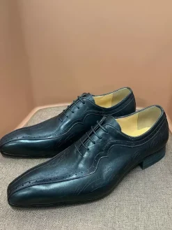 Chaussures de mariage en cuir de vache à bout carré sculpté pour hommes Oxford