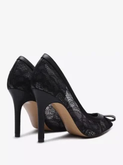 Chaussures de mariage en dentelle noire bout pointu n艙ud à enfiler