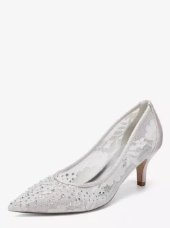 Chaussures de mariage en dentelle à bout pointu et talon chaton pour la mère des demoiselles d'honneur