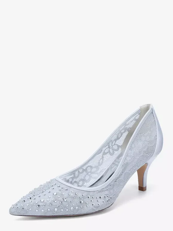 Chaussures de mariage en dentelle à bout pointu et talon chaton pour la mère des demoiselles d'honneur
