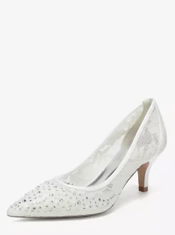 Chaussures de mariage en dentelle à bout pointu et talon chaton pour la mère des demoiselles d'honneur
