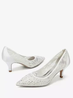 Chaussures de mariage en dentelle à bout pointu et talon chaton pour la mère des demoiselles d'honneur