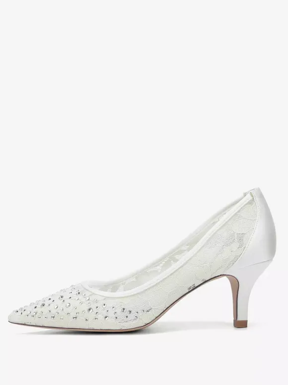 Chaussures de mariage en dentelle à bout pointu et talon chaton pour la mère des demoiselles d'honneur