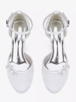 Chaussures de mariage en satin à talon chaton et bout rond avec n艙ud
