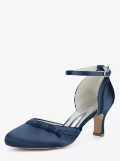 Chaussures de mariage en satin à talon chaton et bout rond avec n艙ud