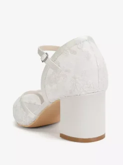 Chaussures de mariage en dentelle à bout pointu et talon épais pour invités de mariage