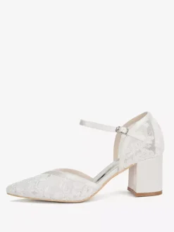 Chaussures de mariage en dentelle à bout pointu et talon épais pour invités de mariage