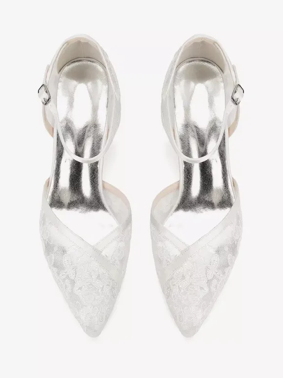 Chaussures de mariage en dentelle à bout pointu et talon épais pour invités de mariage