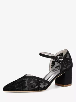 Chaussures de mariage en dentelle à bout pointu et talon épais pour invités de mariage