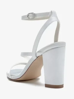 Chaussures De Mariage En Satin Bride Blanc Fleurs En Métal Sandales De Mariée À Bout Ouvert