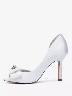 Chaussures de mariage en satin à bout ouvert et n艙ud chaussures d'invité de mariage à talons hauts