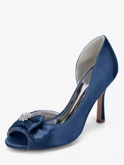 Chaussures de mariage en satin à bout ouvert et n艙ud chaussures d'invité de mariage à talons hauts