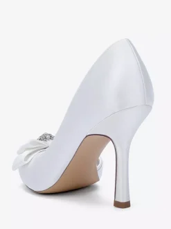 Chaussures de mariage en satin à bout ouvert et n艙ud chaussures d'invité de mariage à talons hauts
