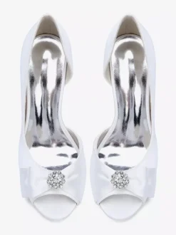 Chaussures de mariage en satin à bout ouvert et n艙ud chaussures d'invité de mariage à talons hauts