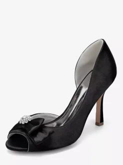 Chaussures de mariage en satin à bout ouvert et n艙ud chaussures d'invité de mariage à talons hauts